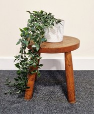 Vintage Rustic 4-Legged Stool, Solid Oak, Hand-Turned