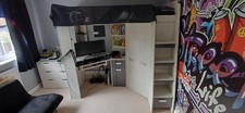 High-quality High-Sleeper Bed with Desk, Wardrobe, and Shelves