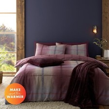 Catherine Lansfield Brushed Melrose Tweed Check Duvet Cover Bedding Set Plum