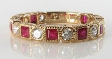 ENGAGEMENT 9K GOLD RUBY DIAMOND BAND FULL ETERNITY ART DECO INS RING Size 7.5