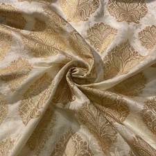 Ornamental Indian Brocade Banarsi Fabric Cream Gold Metallic - 36” FC037