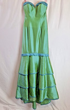 Maggie Sottero Vintage Y2K Prom Formal Dress Green Stripe Bow UK6 Teen C4682