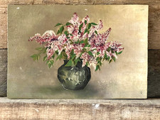Vintage French Floral Oil on Board Lilacs
