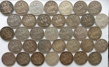 Job lot of 35 X Antique Victorian silver crown coins