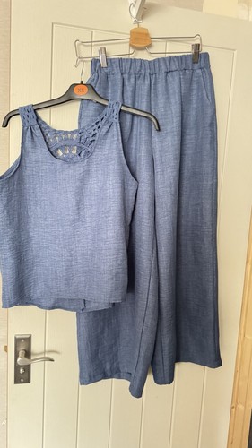 Ladies blue linen feel wide - blue,