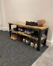 Industrial Shoe Rack Bench Rustic Hallway Stand Steel And Reclaimed Wood