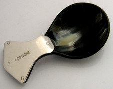 SUPERB ENGLISH STERLING SILVER & HORN CADDY SPOON 1998 ARTS & CRAFTS STYLE