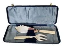 Vintage Fish Serving Cutlery Set EPNS Silver Plated Boxed Cream Handles 