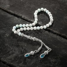 1000 Ct Silver Turkish Kazaz Aquamarine Stone Islamic 33 Prayer Beads Tasbeeh