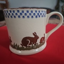 🐇 BRIXTON POTTERY Hand Painted Spongeware Small Mug - Cottage Farmhouse Rabbits