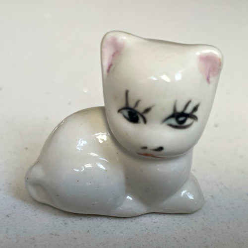 White ceramic pottery cat - ceramic/pottery,