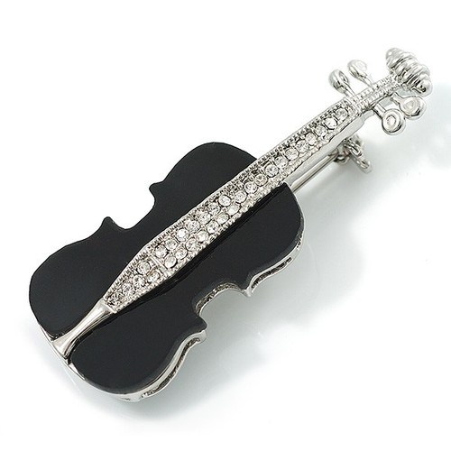 Silver tone crystal violin - tone,
