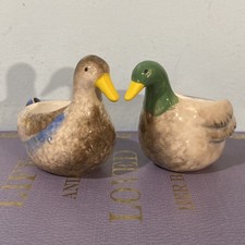 2 Duck Egg Cups Mallards Male/Female 3D Ceramic Duck bird Shape 