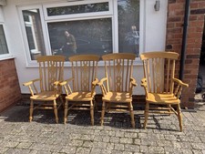 4 Farmhouse Spindle Back Carver Chairs – Solid Beech Rustic Dining Armchairs