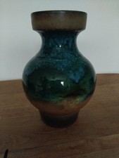 West German Keramik Pottery Vase Blue/Green/Beige Drip Glaze U43/25