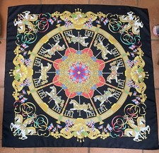 HERMES PARIS. STUNNING VINTAGE SILK SCARF-'LUNA PARK' -JAQUARD SILK + HERMES BOX