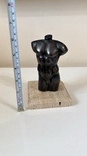 Vintage Black Male Torso Sculpture on Stone Base – Approx. 16cm Tall