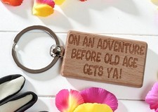 Campervan Motorhome Keyring Gift On An Adventure Old Engraved Wooden Keychain