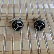 Mercedes Benz Logo Cufflinks .925 Sterling Silver Logo Overlay
