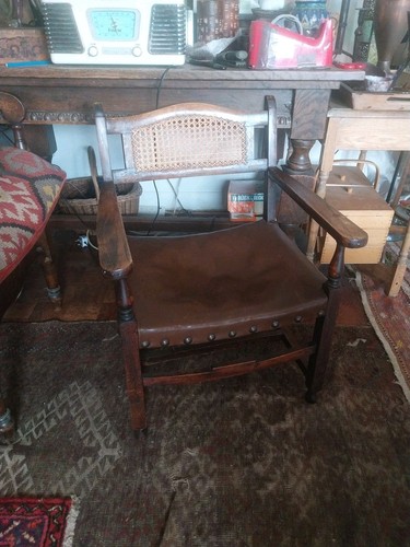 Antique leather chair low