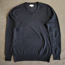 Christiano Baldinucci Jumper Mens M Navy Blue V Neck Lightweight Stretch Smart