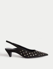 Marks & Spencer Womens Black Suede Heeled Slingback Shoes - M&S