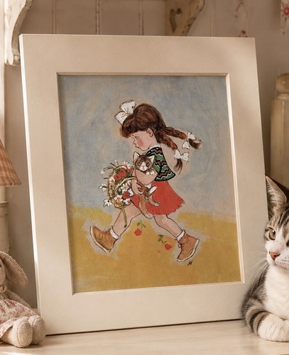 Charming vintage girl - charming, cat