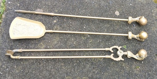 Antique brass fire tool set - antique,