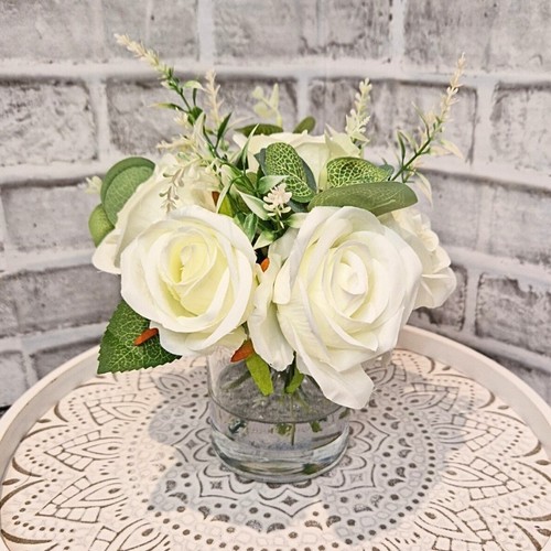 Faux white rose arrangement - faux,