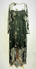 Next Black and Gold Detail Mesh Maxi Dress Size UK 16 RRP £98 LF8 YY 07