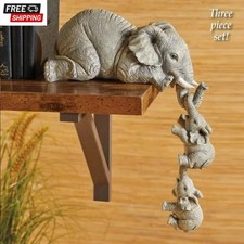 Cute Elephant Figurine Mother Hanging Two Babies Small Statue Ornament Gift New