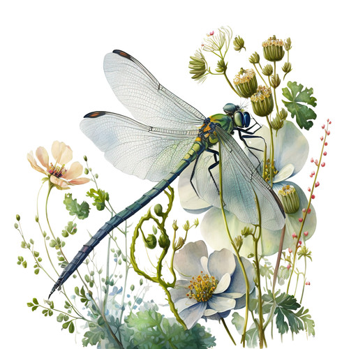 Floral dragonfly tile stickers - dragonfly,