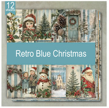 Retro Blue Christmas - Craft Paper-12 Sheets - 6"x6" -160gsm - Scrapbooking