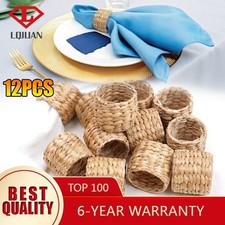 Boho Rustic Wicker Napkin Rings by Water Hyacinth for Kitchen Dining Table UK