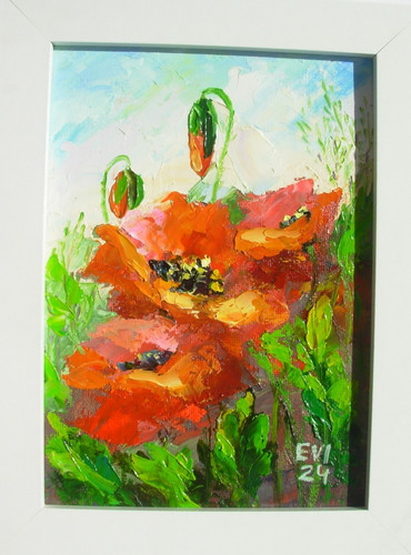 Poppies framed original oil - framed,
