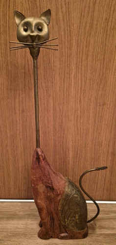 Vintage wooden brass cat - wooden,