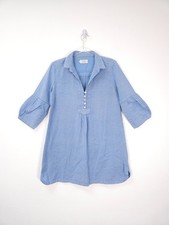 Toast Dress Size 12 Light Blue Striped Pintuck Pleated Front Tunic Top Cotton