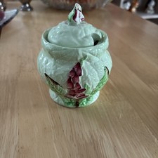 Vintage Carlton Ware China Condiment/Jam jar & original spoon- Green & Foxglove