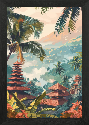 Bali temple landscape framed - bali,
