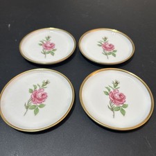 (Set of 4) Vintage Furstenberg Germany Porcelain Coasters Rose Gold Trim 4"