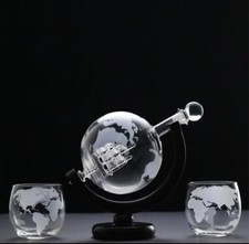 Whiskey Decanter Globe Wine Aerator Glass Set Sailboat Crystal Skull Inside