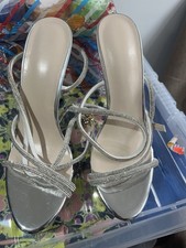 Faith Women's Silver Strappy Sandals, Size  6 4 inch Heel for Christmas Partynew