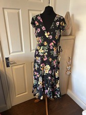 Frank Usher Size M 14 Dress Floral Wrap Midi Ruffle Summer Holiday Occasion New