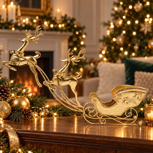 Large gold reindeer sleigh - gold,