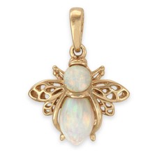 Solid 9ct Gold WHITE OPAL Bumble BEE Pendant (Handmade UK)