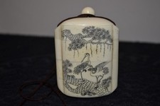 Collectors Japenese Inro & Ojime Bead Carved Birds & Erotica Scene