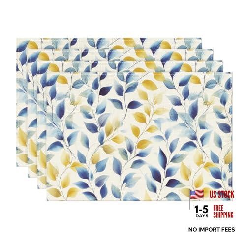 Watercolor blue yellow leaves - watercolor,