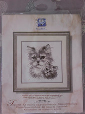 Pussy Dear in Grey cross stitch kit, beautiful grey cats design