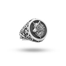Dog Wolf Biker Rider Animal Warlock Men Circle 925 Sterling Silver Gift Ring