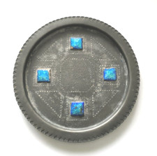 Antiques Art's And Crafts Movement Pewter Tray Enamel Cabochons